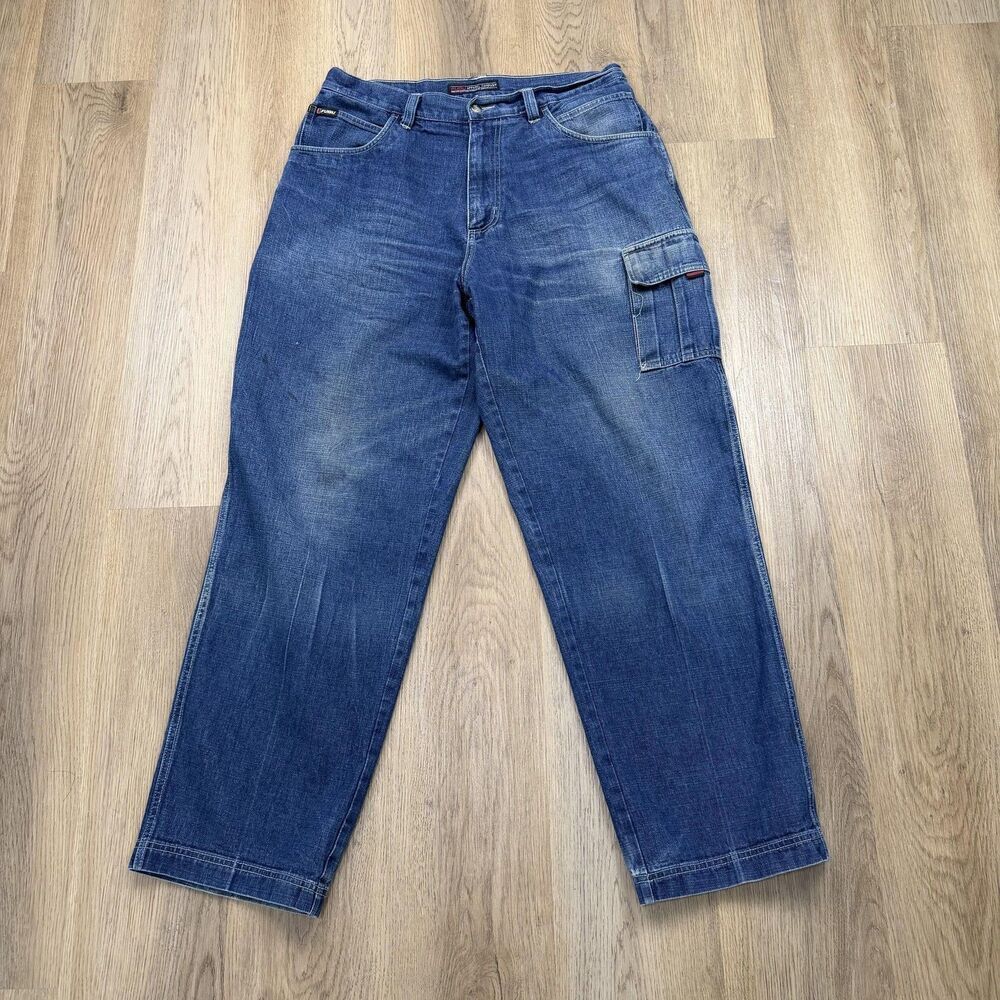 Vintage FUBU The Collection Jeans Mens 36x32 Blue Carpenter Cargo 90s Y2K
